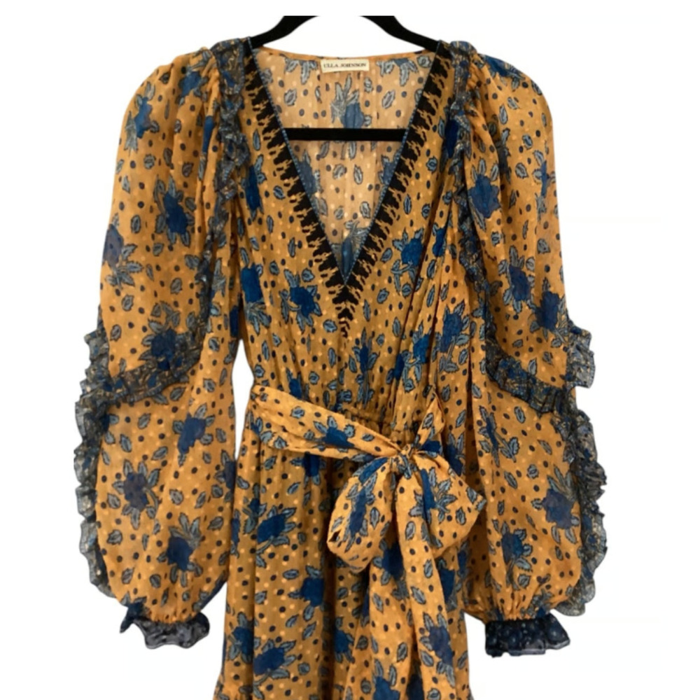 Ulla Johnson XS Silk Long Sleeve Midi Romilly Dress $795 Marigold Bohemian NWT - Picture 6 of 9